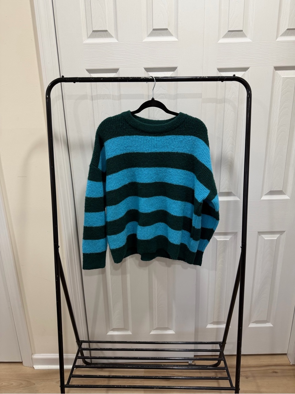 Striped Crewneck Sweater in Teal & Dark Green - Women